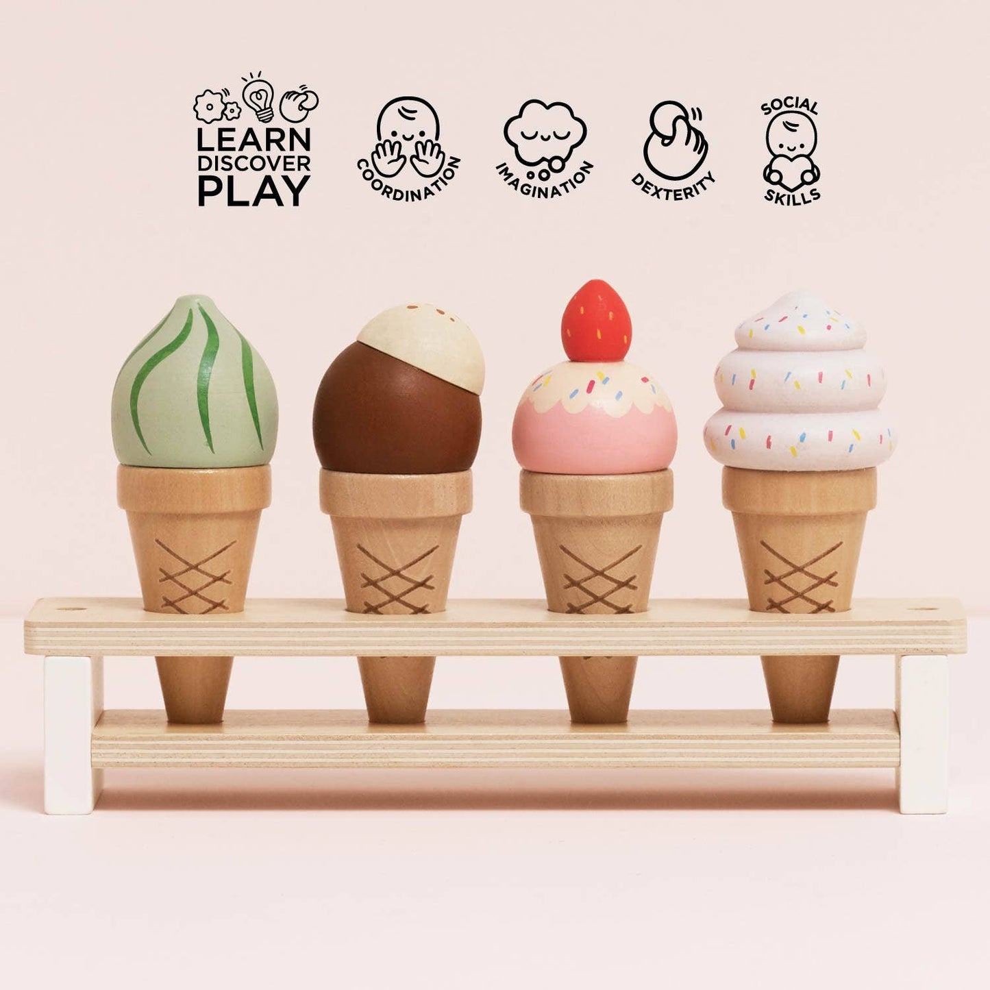 Wooden Ice Cream Cone & Stand Set – FSC® Certified Pretend Play Toy Le Toy Van