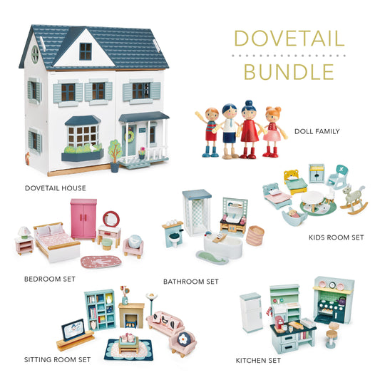 Tender Leaf Toys Dovetail Bundle (Dovetail House, Doll Family, 5 Room Sets)