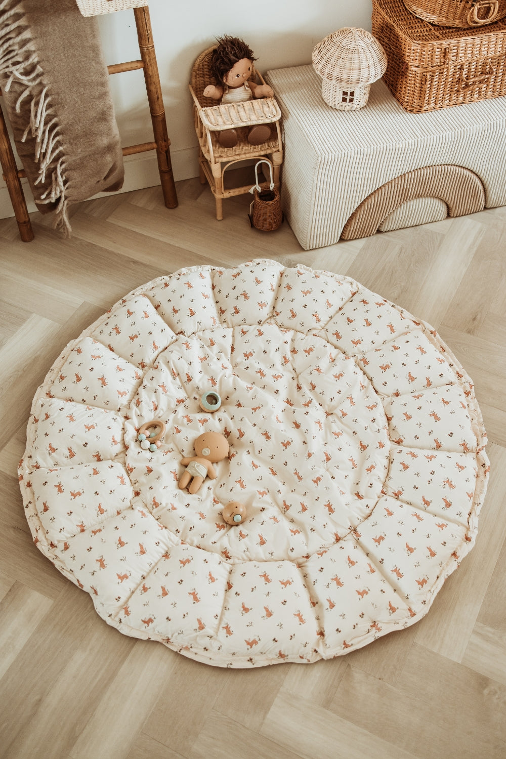 Soft Circle Organic Baby Playmat - Coco - Rabbit Pattern
