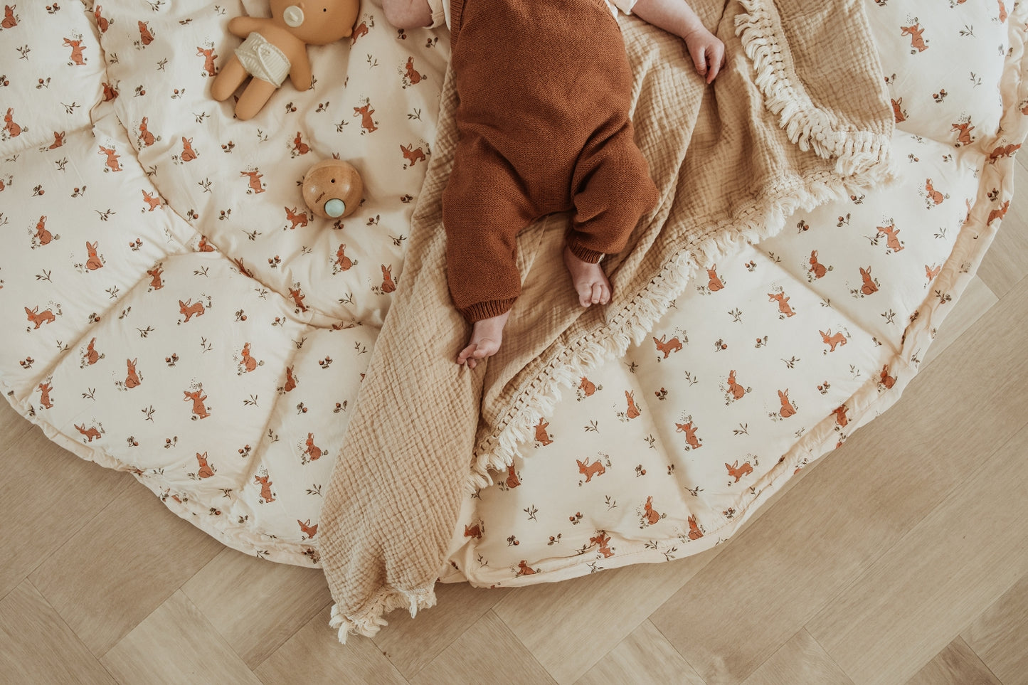 Soft Circle Organic Baby Playmat - Coco - Rabbit Pattern