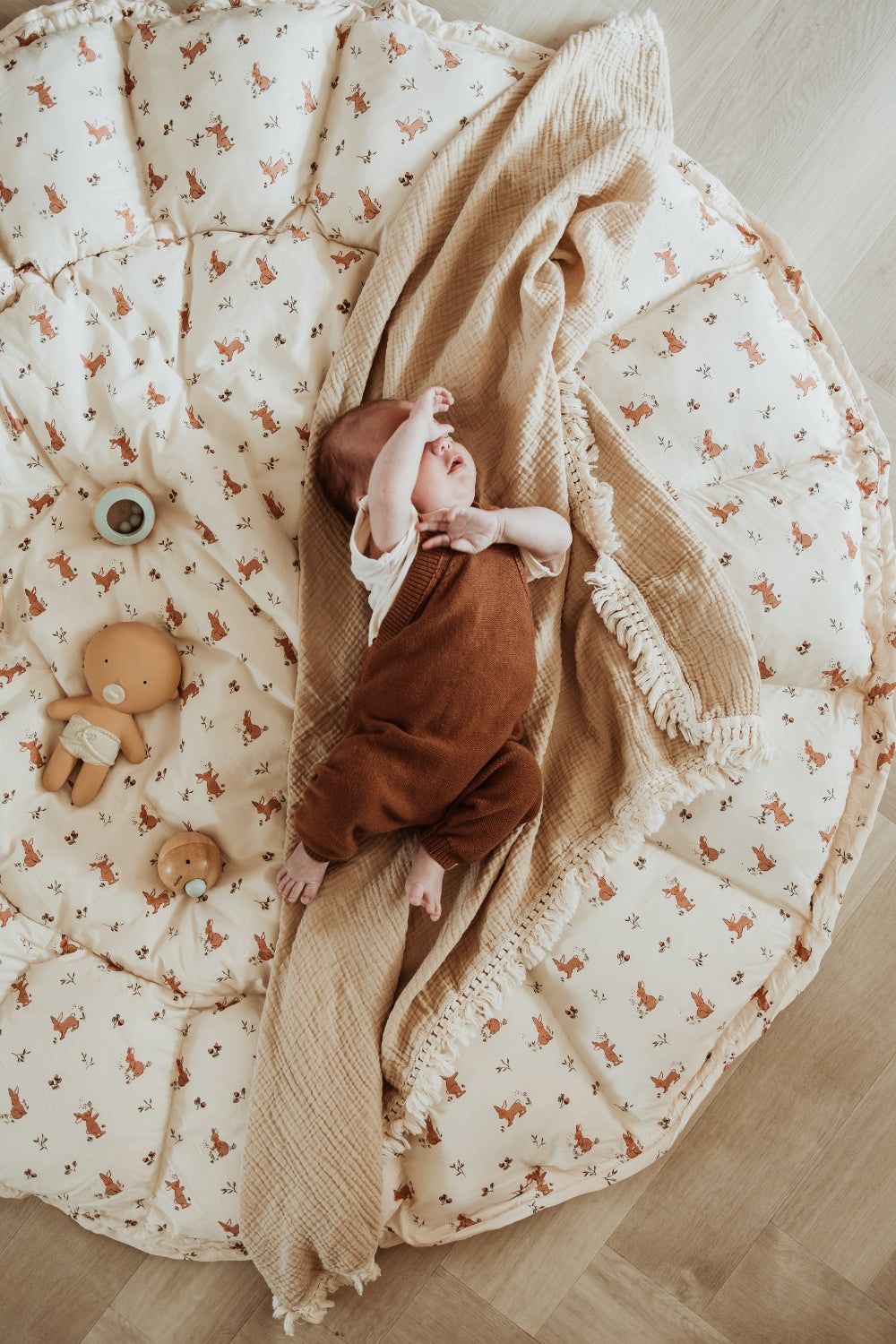 Soft Circle Organic Baby Playmat - Coco - Rabbit Pattern