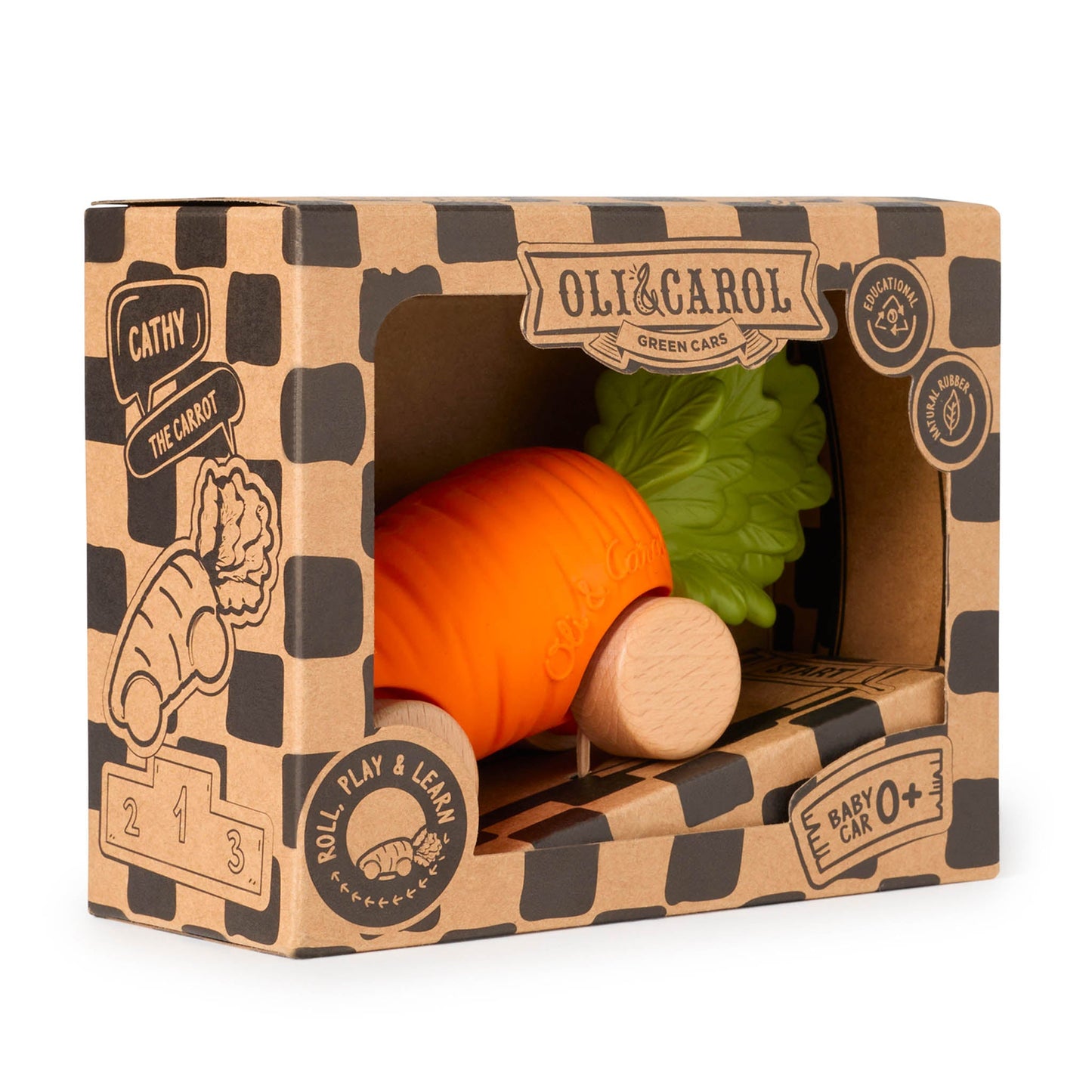 Oli & Carol Cathy Carrot Car - Soft Baby Toy 0m+ | Natural Rubber