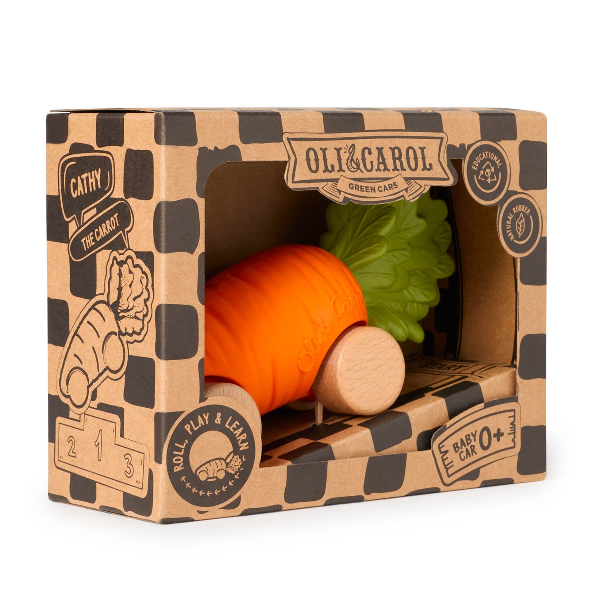 Oli & Carol Cathy Carrot Car - Soft Baby Toy 0m+ | Natural Rubber