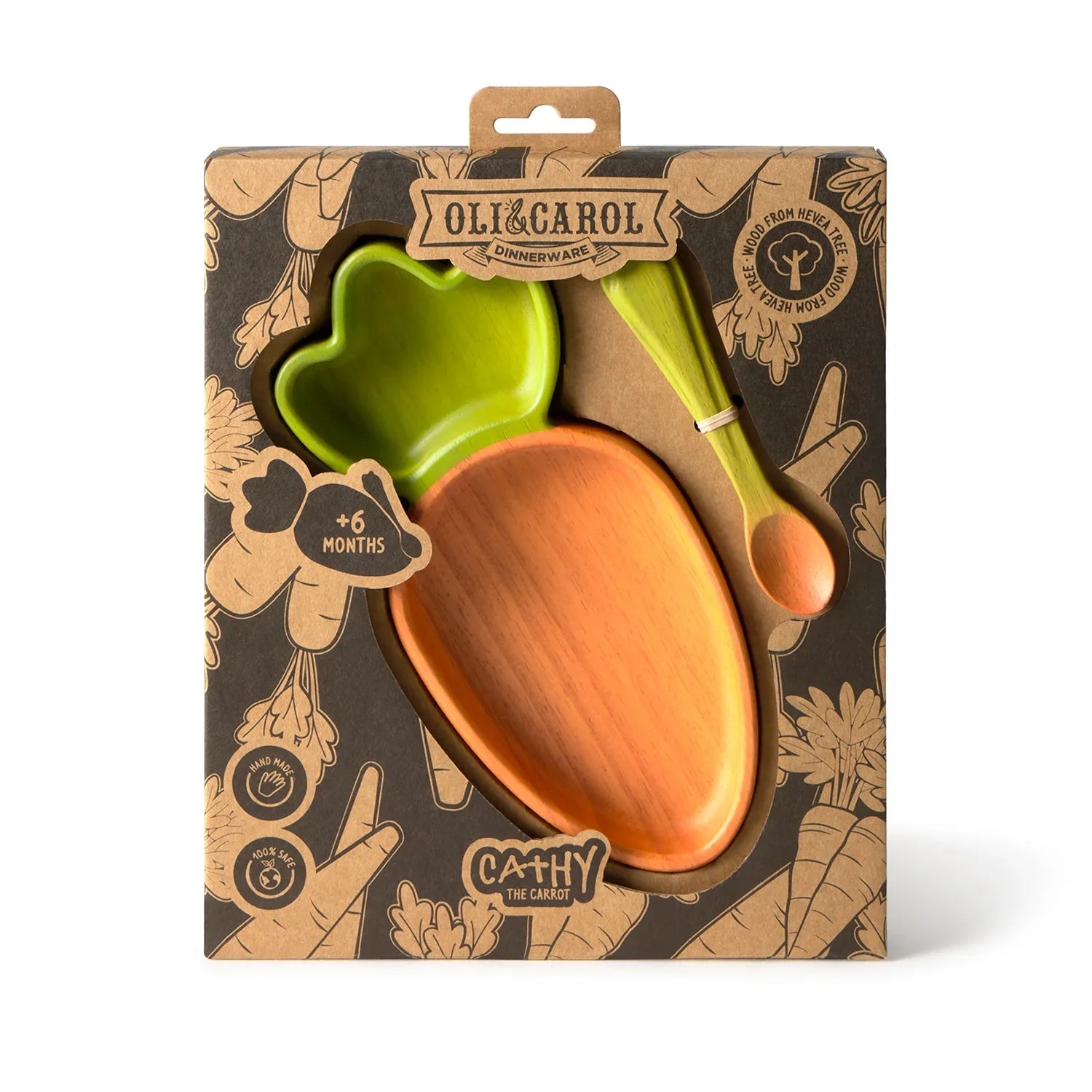 Wooden Baby Plate & Spoon Set | Cathy the Carrot | Oli & Carol