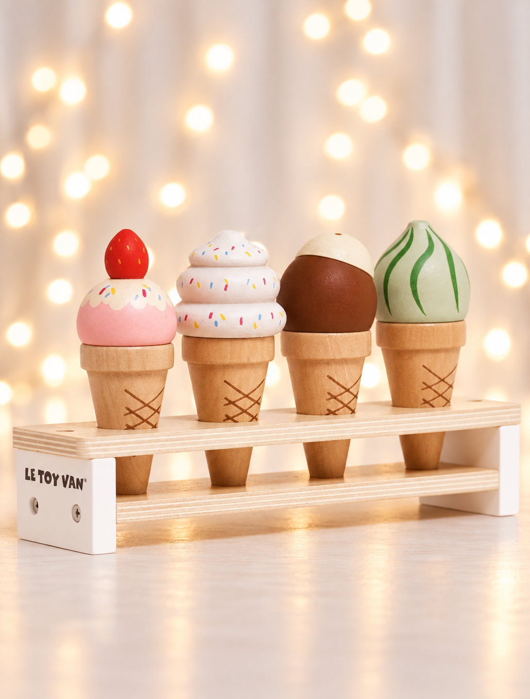Wooden Ice Cream Cone & Stand Set