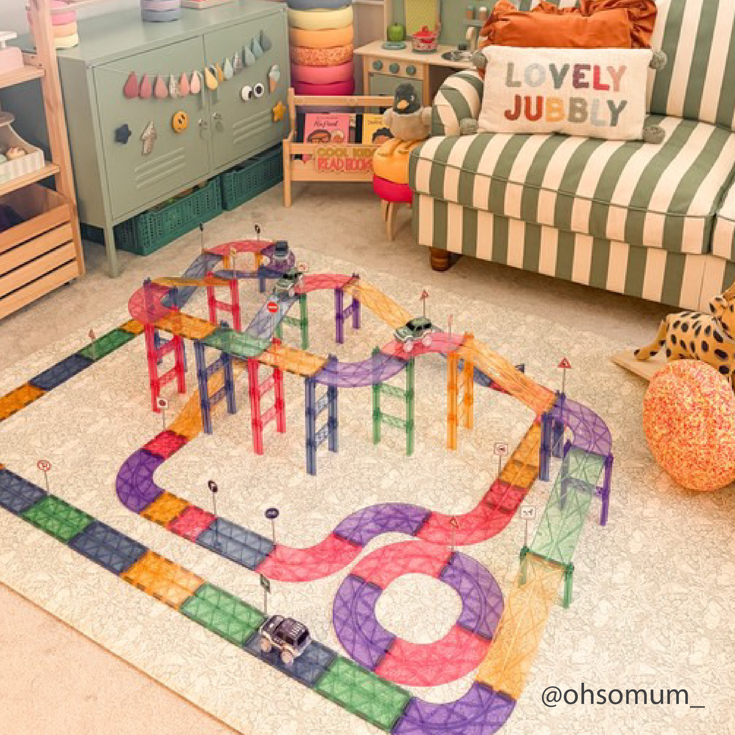 Cleverclixx 80-Piece Race Track Pastel Pack – Magnetic Building Toy for Kids
