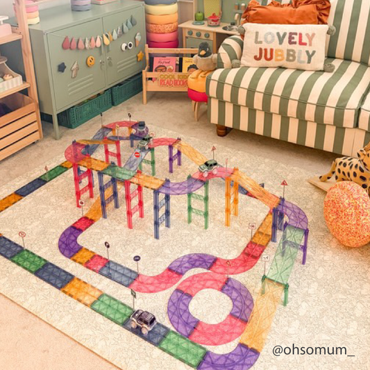 Cleverclixx 80-Piece Race Track Pastel Pack – Magnetic Building Toy for Kids