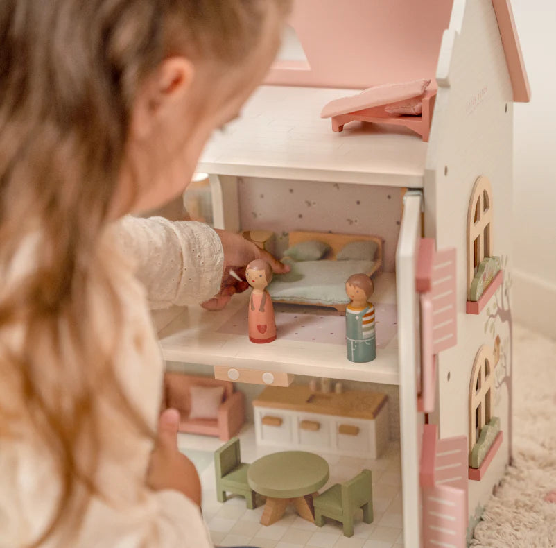 Little Dutch Wooden Dolls House – Traditional White with Pink Roof