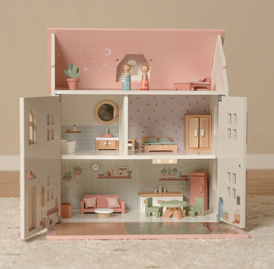Little Dutch Wooden Dolls House – Traditional White with Pink Roof