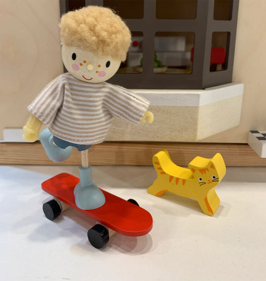 wooden Doll's House Doll - Edward And His Skateboard