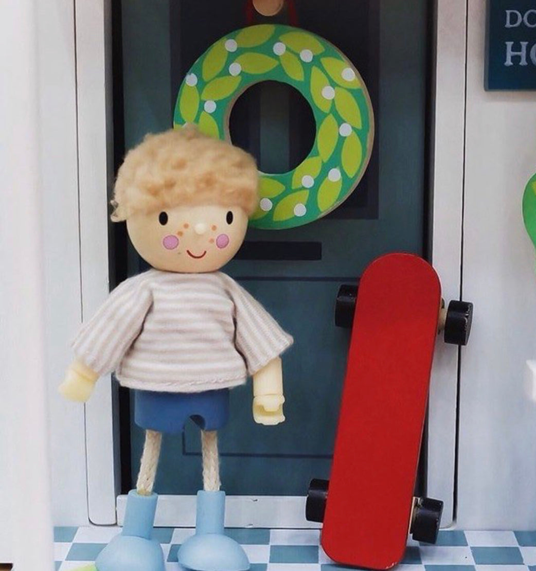 wooden Doll's House Doll - Edward And His Skateboard