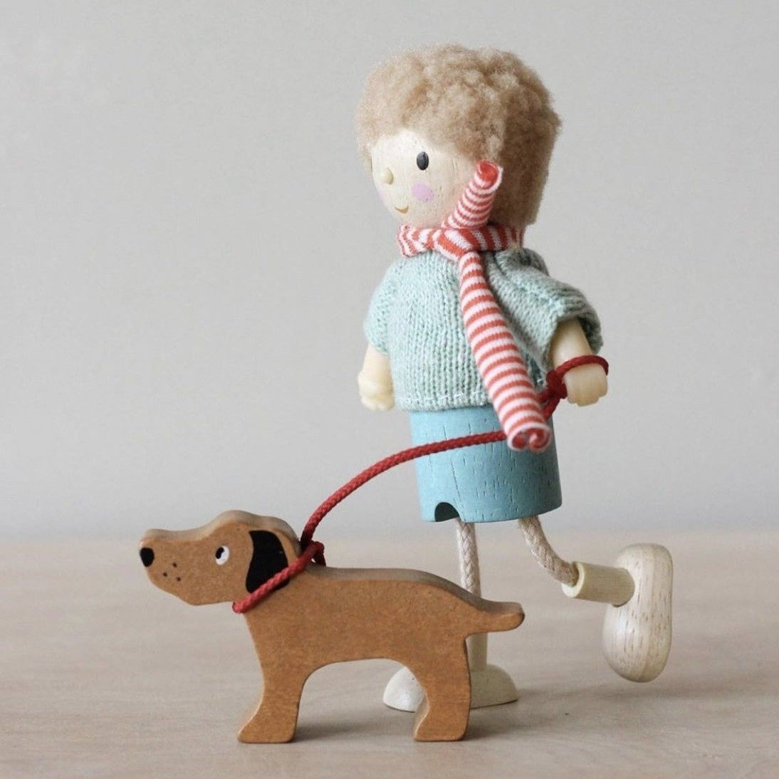 Mr Goodwood Dolls House Daddy Doll & Dog | 1:12 Wooden Figure - Tender Leaf