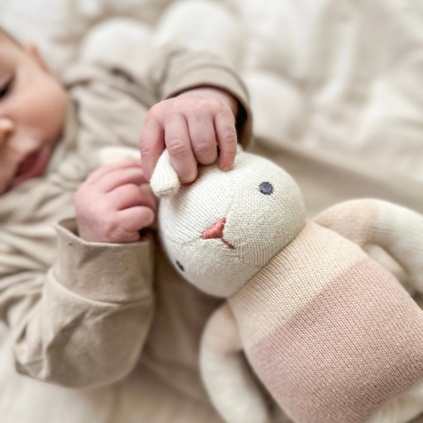 We chose this bunny for its sustainable materials, soothing design and timeless appeal as a first soft toy.