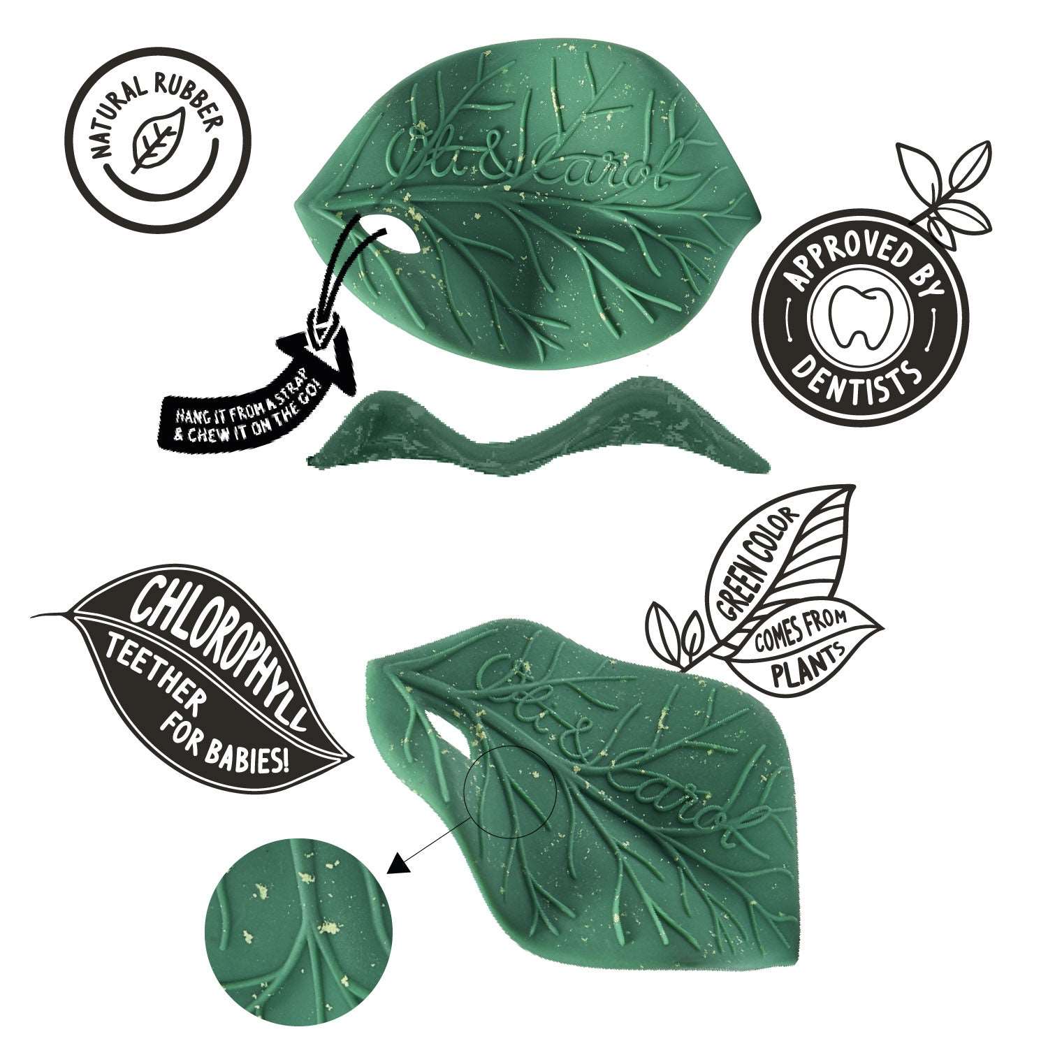 Natural Rubber Leaf Baby Teether – Oli & Carol Chlorophyll | Mucky Wolf