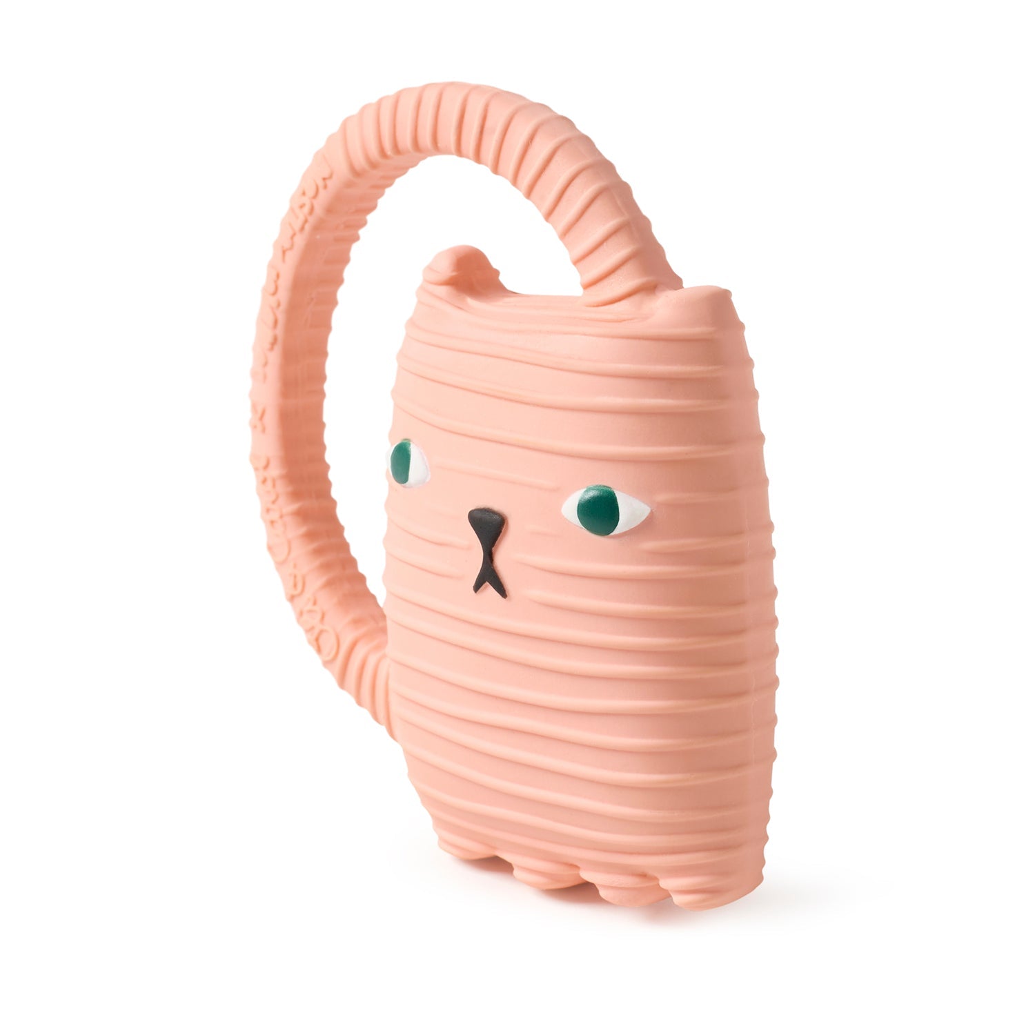 Pink textured cat-shaped toy on a white background