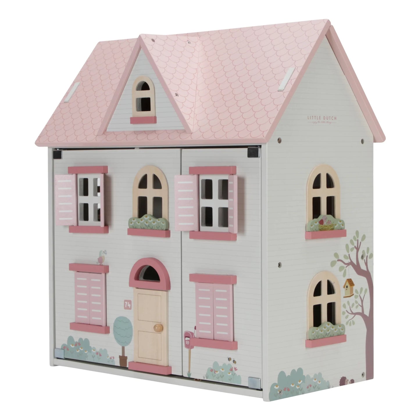 Little Dutch Wooden Dolls House – Traditional White with Pink Roof
