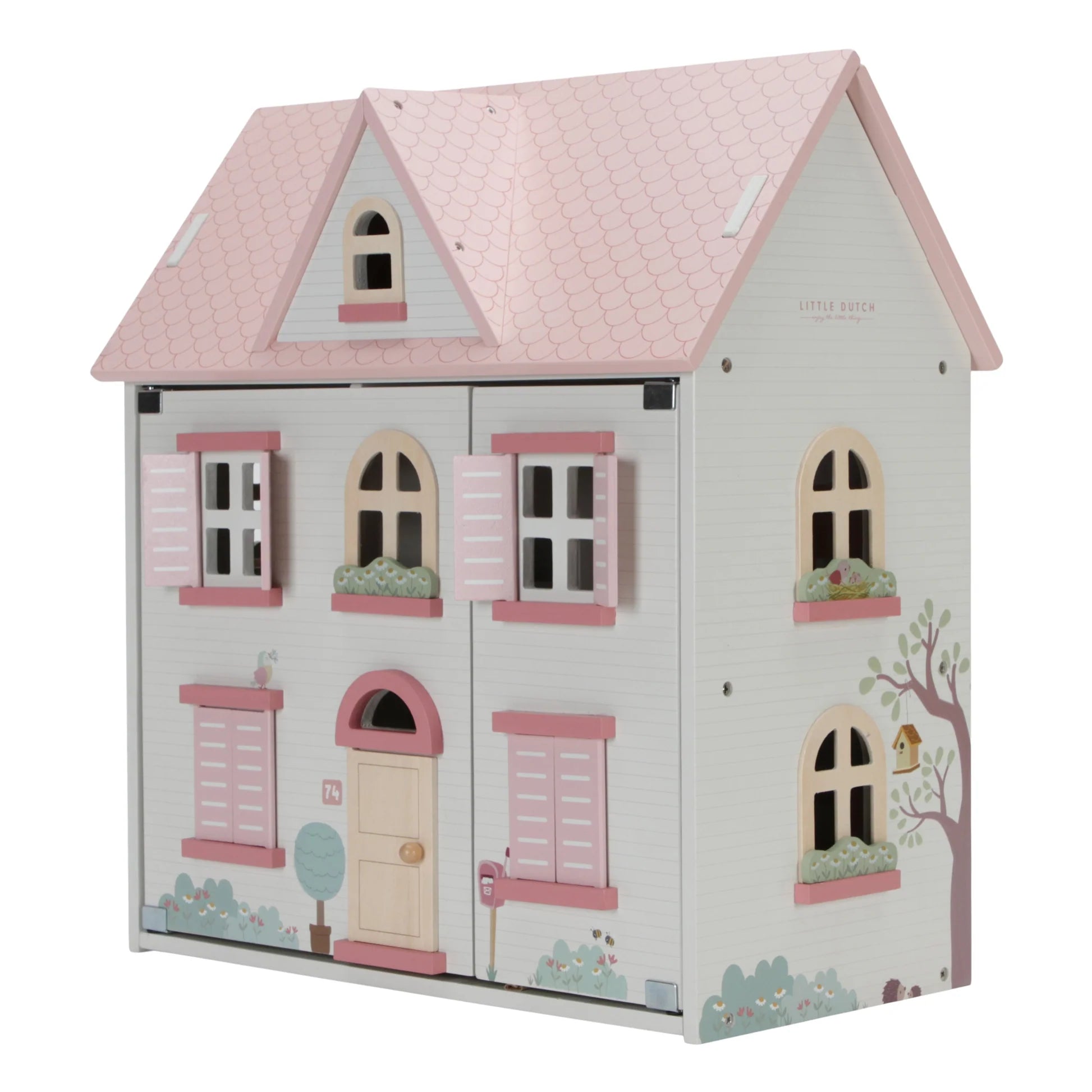 Little Dutch Wooden Dolls House – Traditional White with Pink Roof