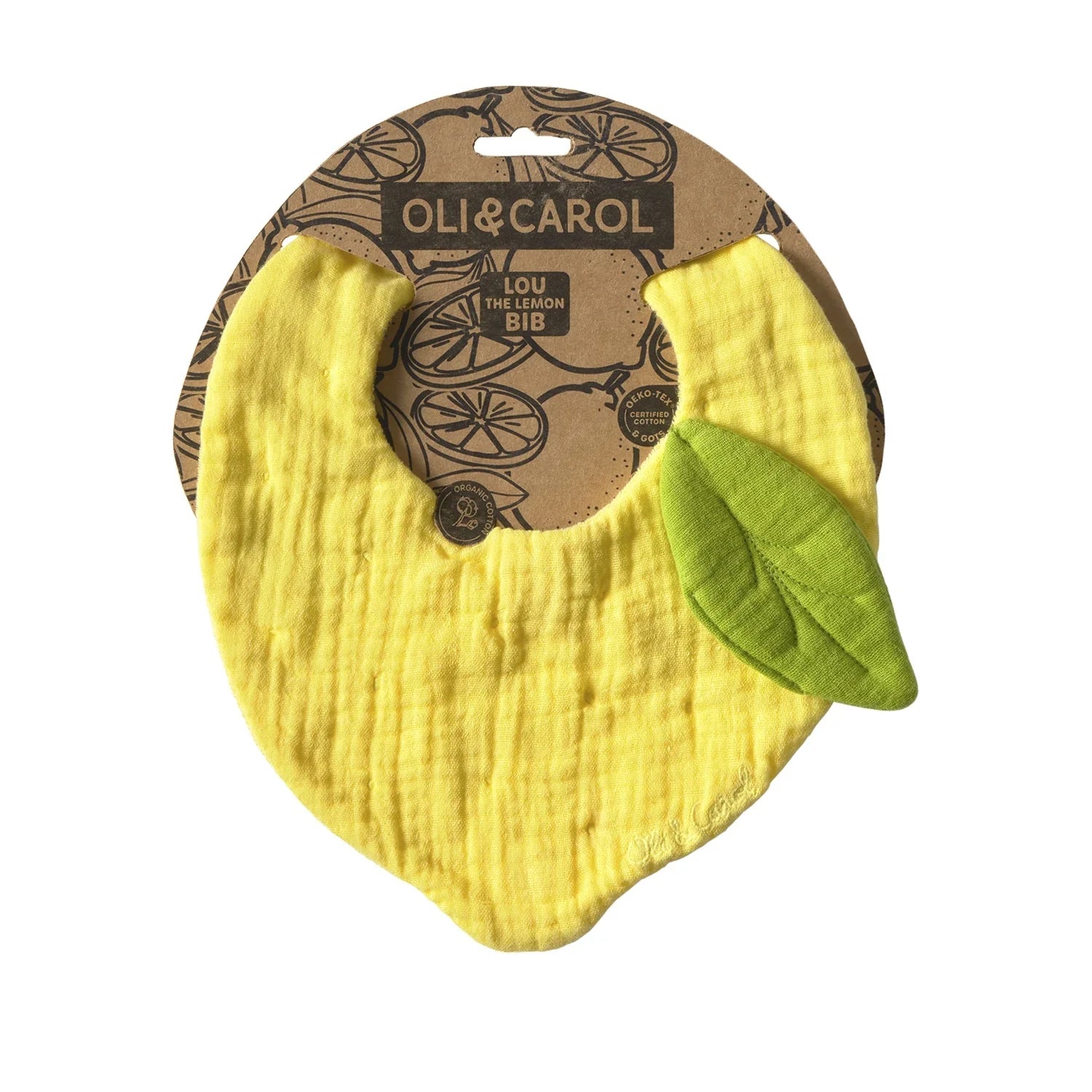Oli & Carol Lou the Lemon Organic Cotton Baby Bib | Mucky Wolf