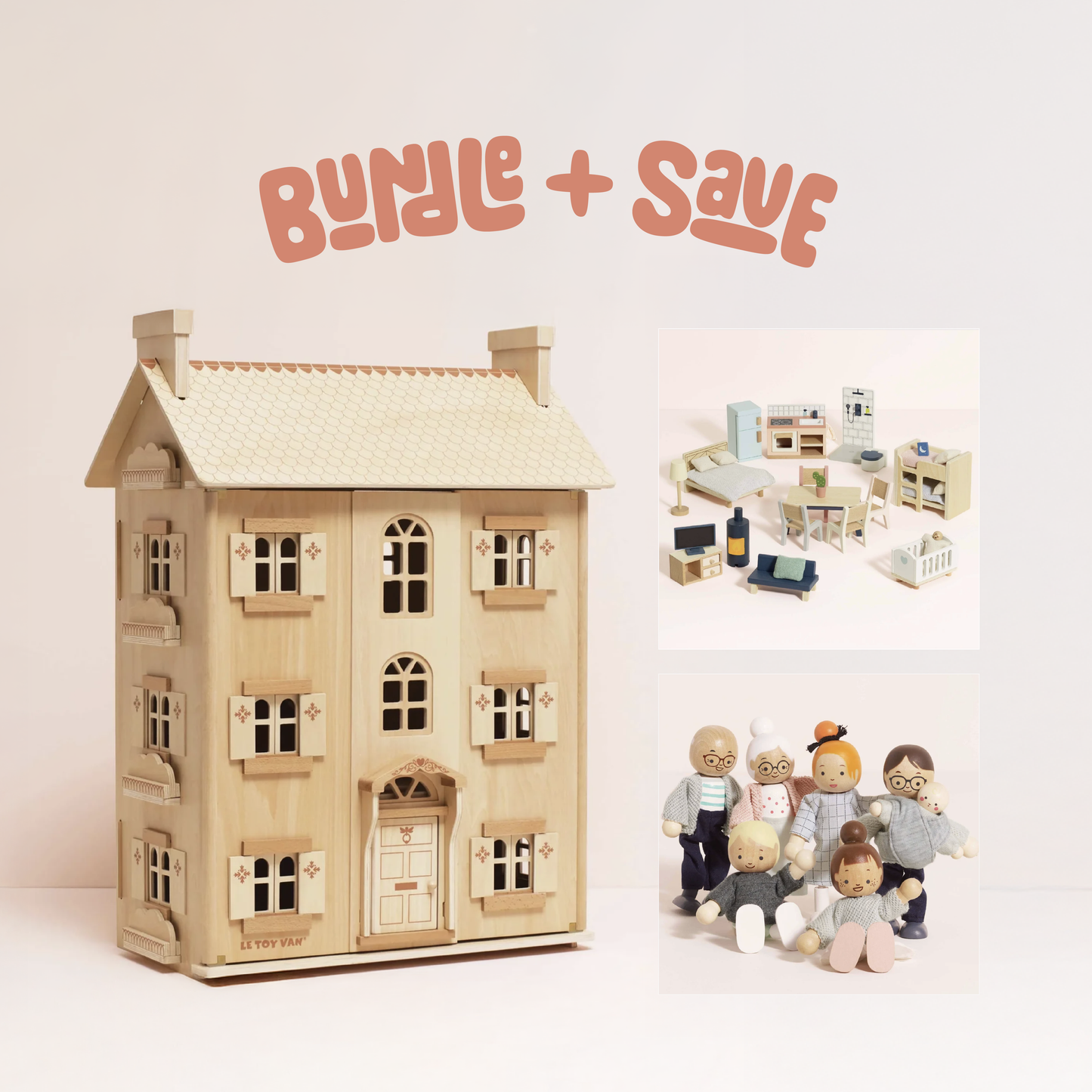 Le Toy Van Grand Natural Doll's House Complete Bundle
