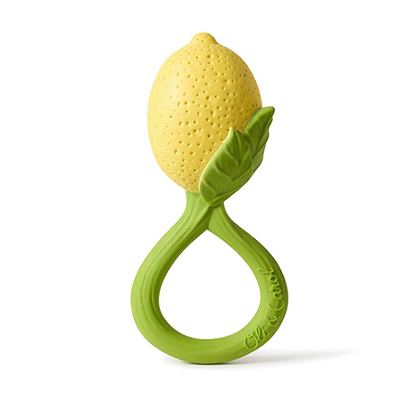 Natural Rubber Baby Rattle & Teether | Oli & Carol Lemon | Mucky Wolf