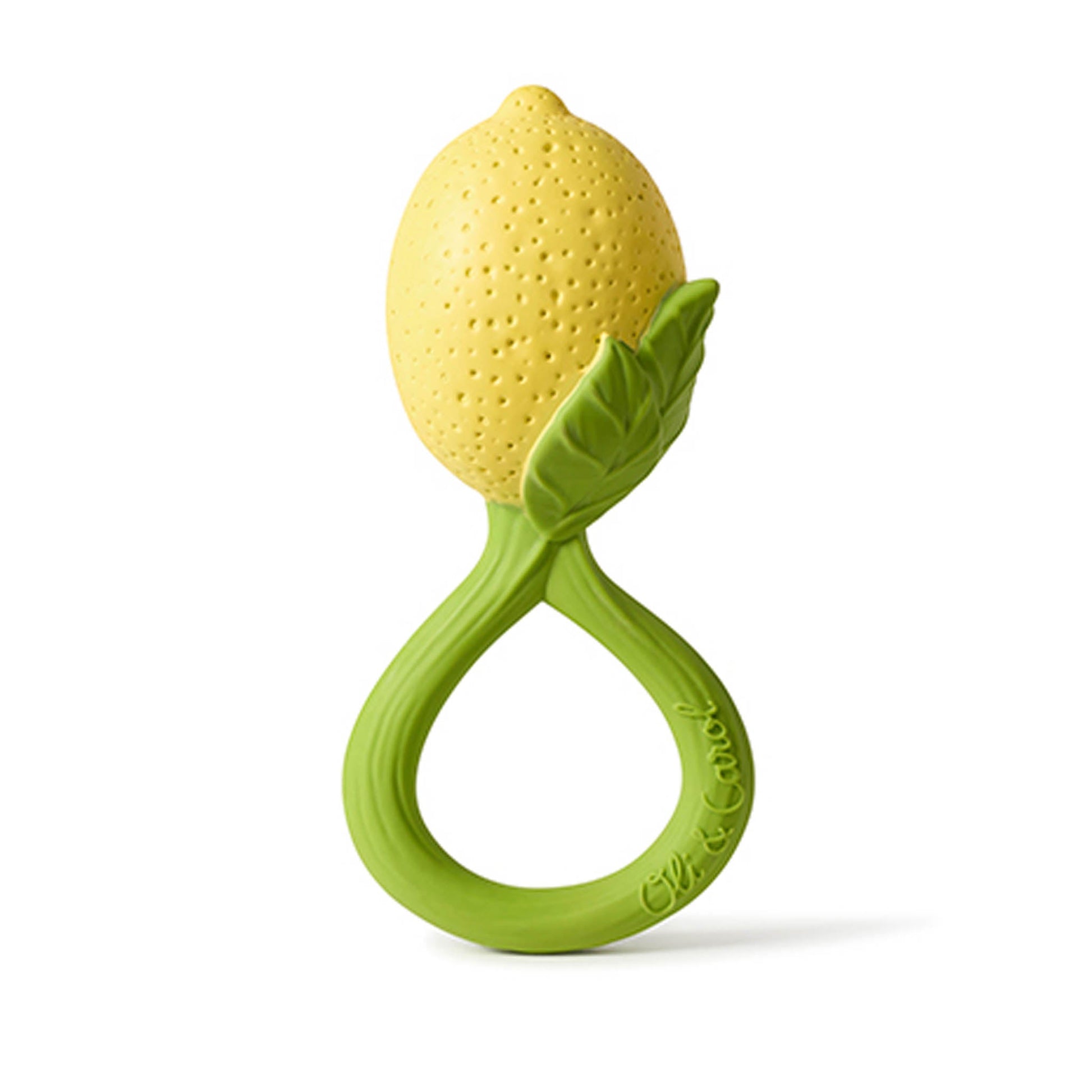 Natural Rubber Baby Rattle & Teether | Oli & Carol Lemon | Mucky Wolf