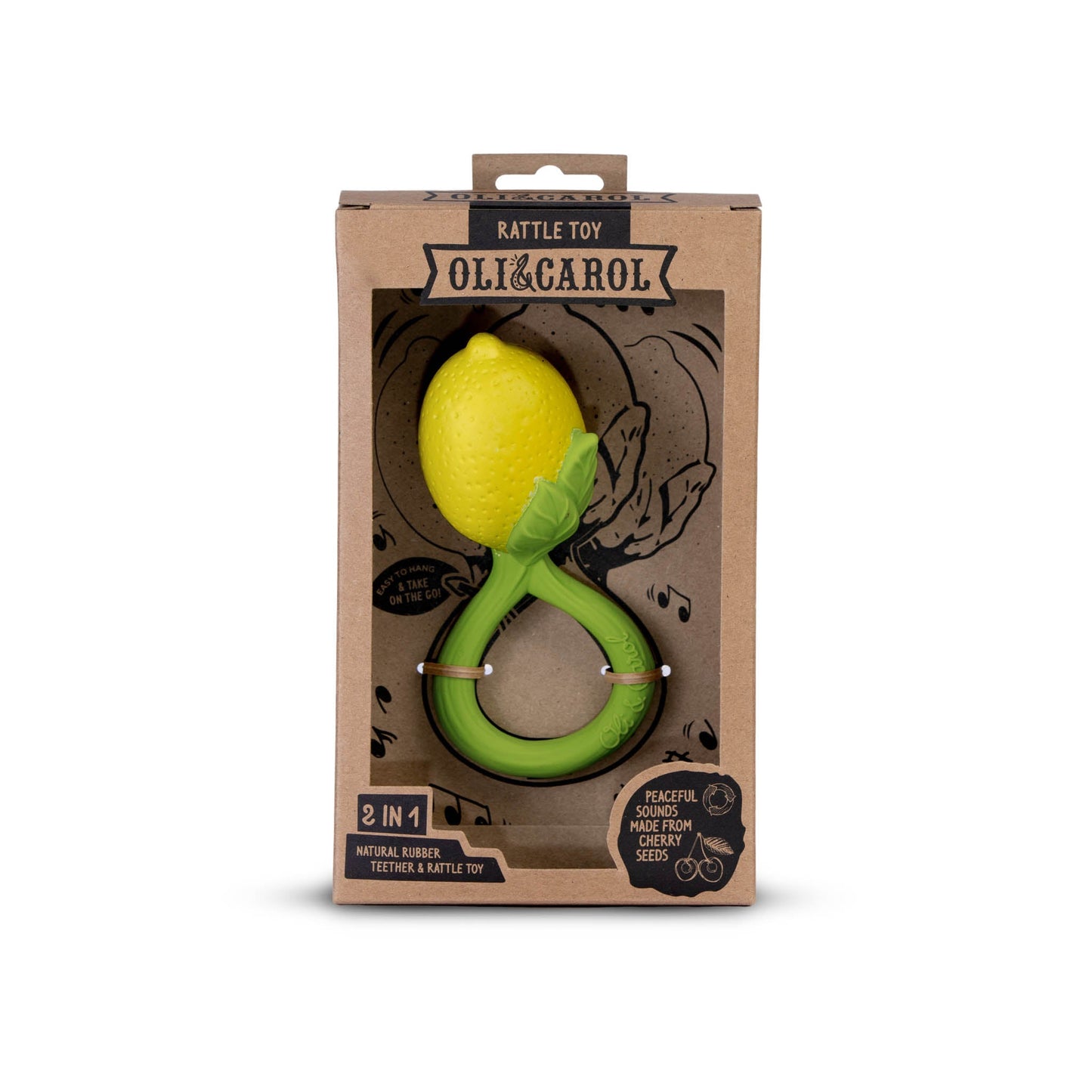 Natural Rubber Baby Rattle & Teether | Oli & Carol Lemon | Mucky Wolf