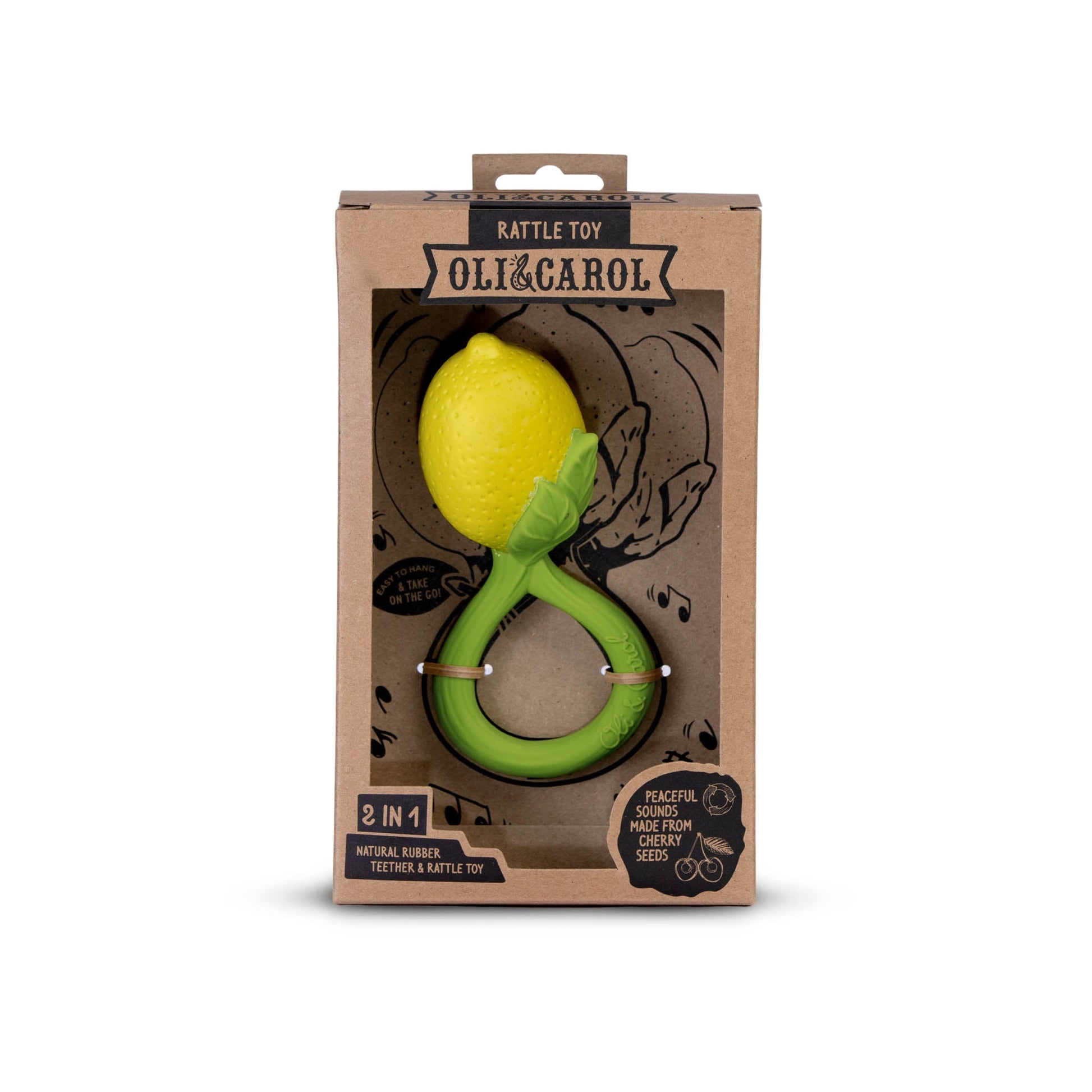 Natural Rubber Baby Rattle & Teether | Oli & Carol Lemon | Mucky Wolf