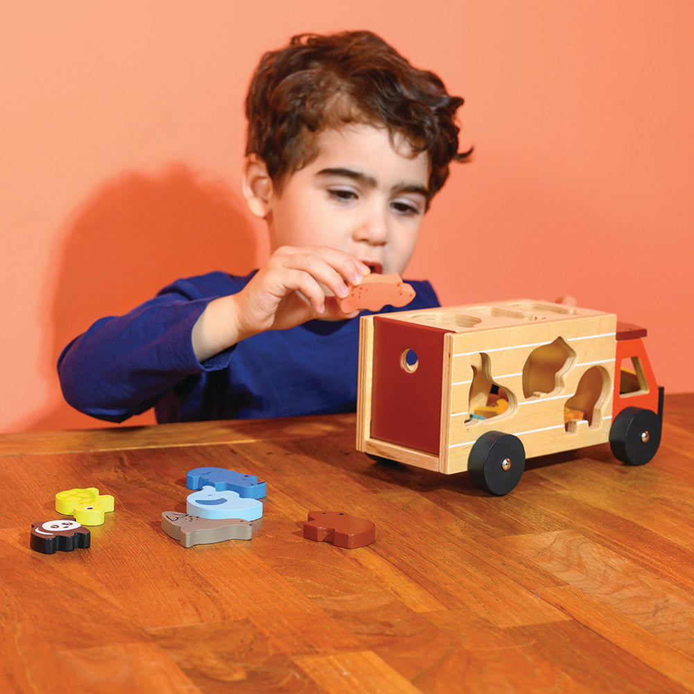 Wooden Shape Sorting Safari Truck | Animal Sorter Toy | Mentari Toys
