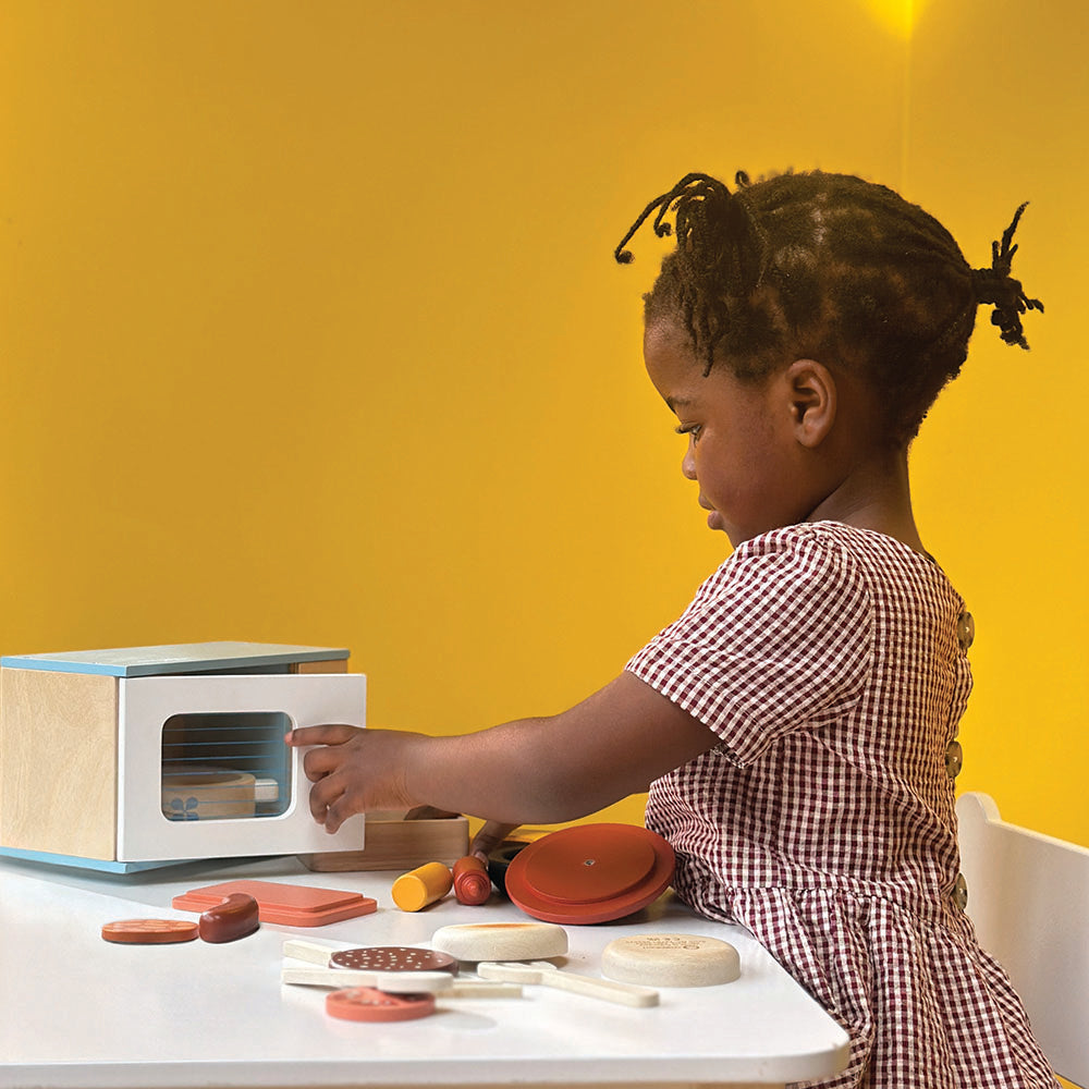 Wooden Toy Microwave Pretend Play Set | Mentari 