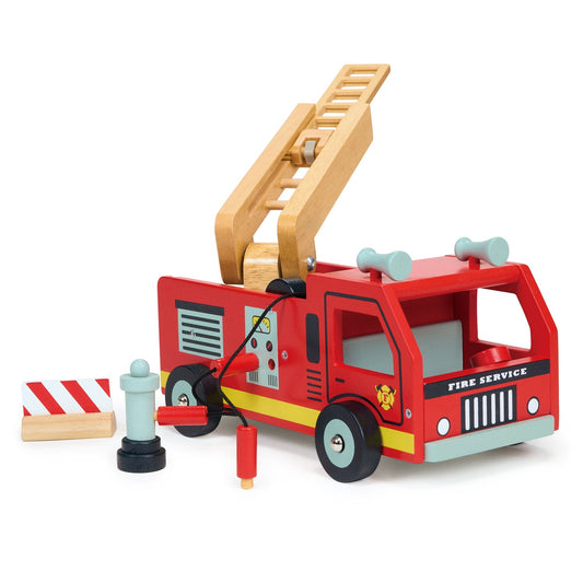 Wooden Red Fire Engine Toy by Mentari
