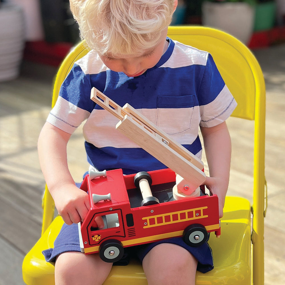 Wooden Red Fire Engine Toy by Mentari