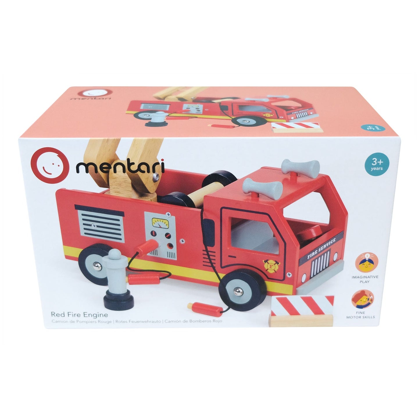 Wooden Red Fire Engine Toy by Mentari