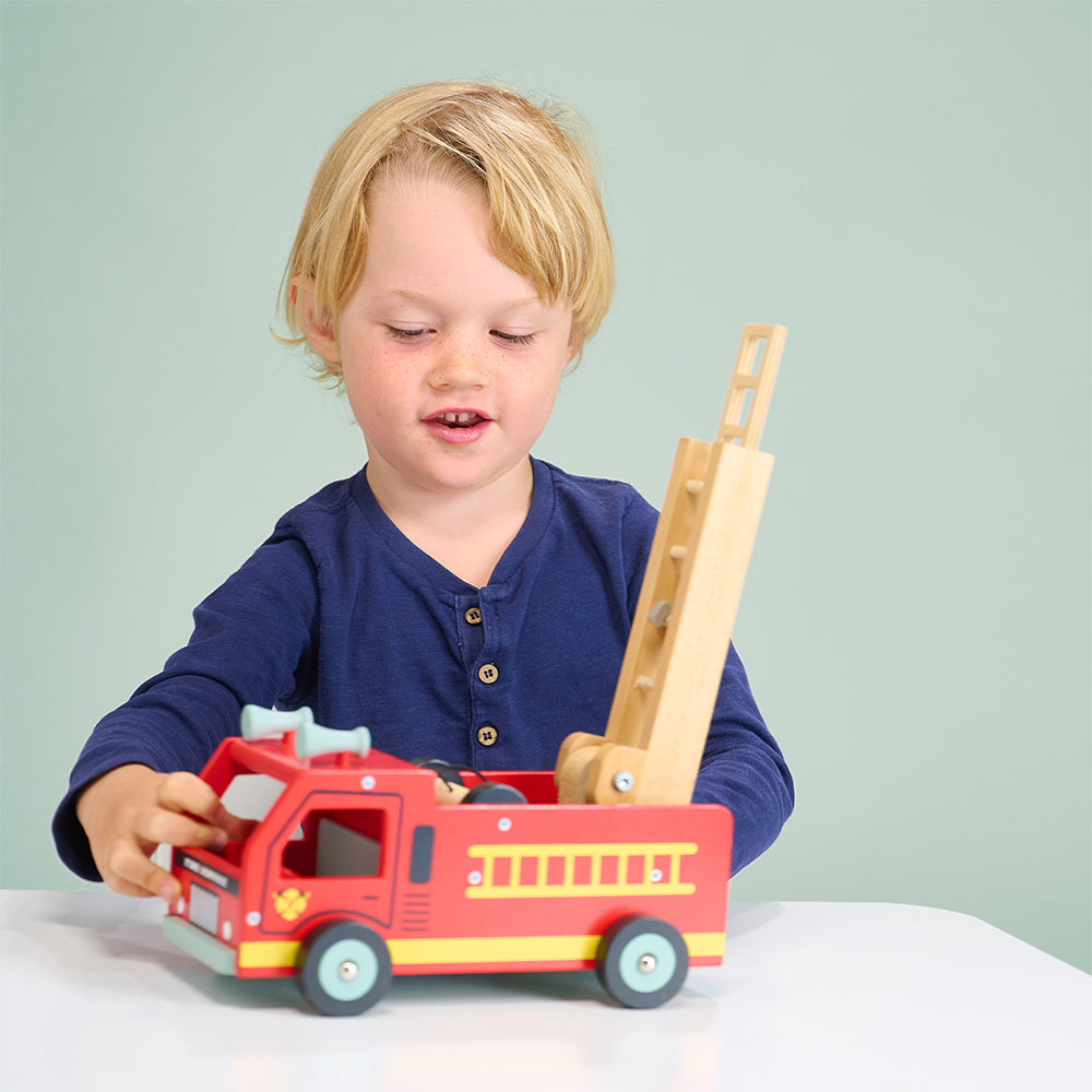 Wooden Red Fire Engine Toy by Mentari