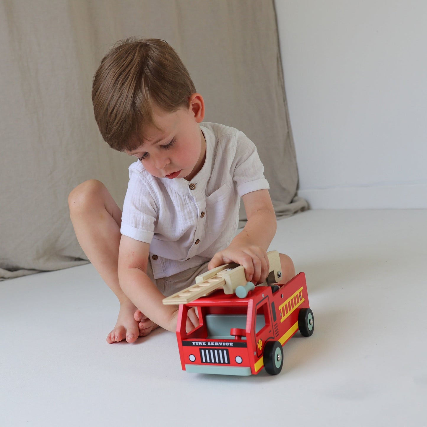 Wooden Red Fire Engine Toy by Mentari