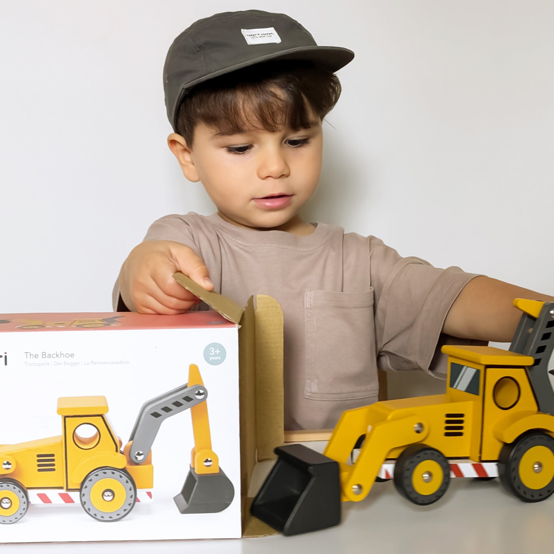 Wooden Yellow Digger Toy | Backhoe Pretend Play | Mentari