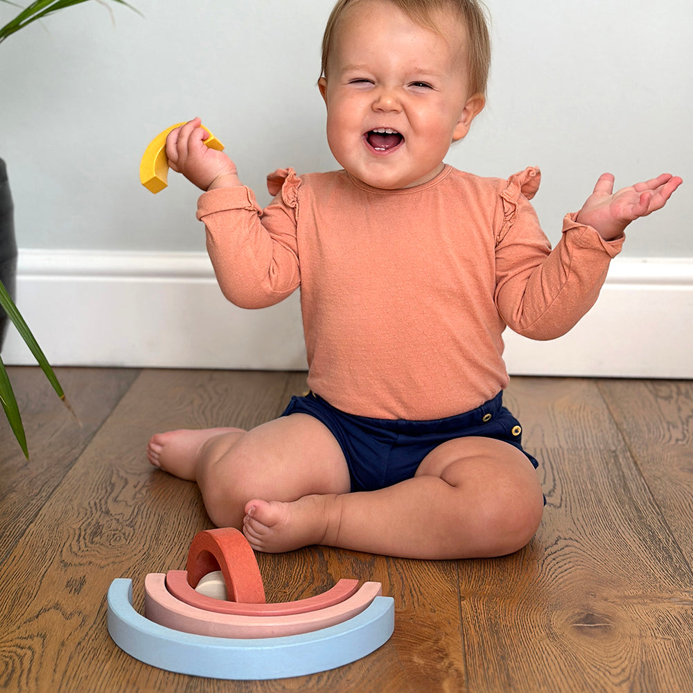 Wooden Rainbow Stacking Toy | Mentari Sunset Tunnel | Mucky Wolf