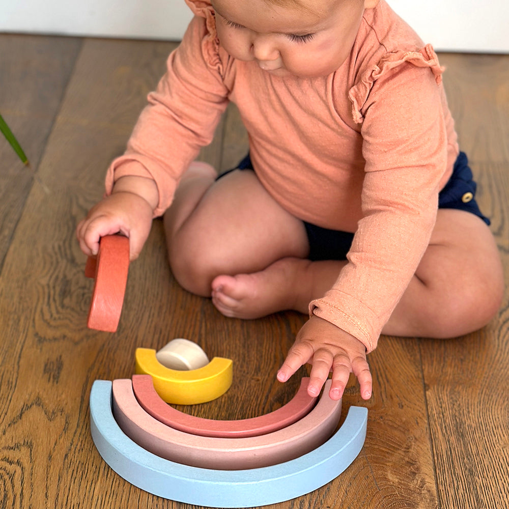 Wooden Rainbow Stacking Toy | Mentari Sunset Tunnel | Mucky Wolf