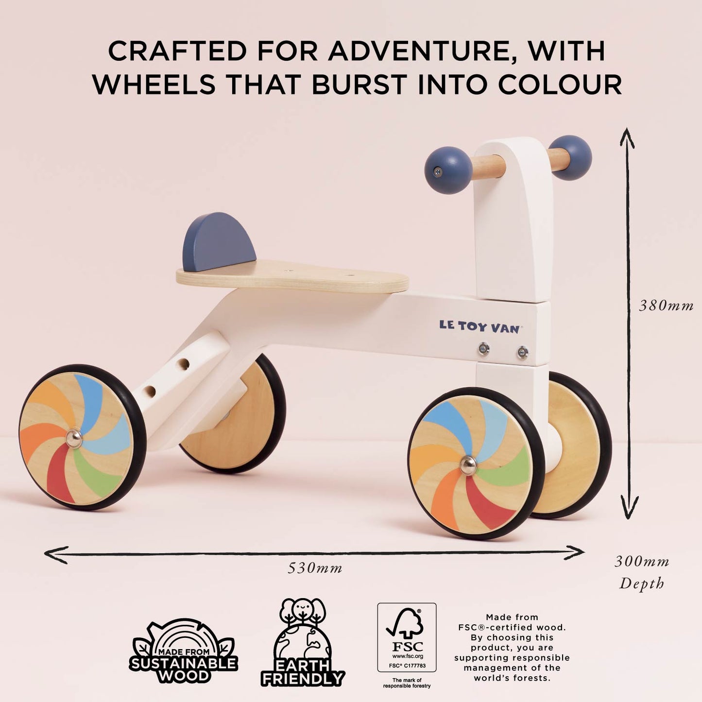 Wooden Rainbow Ride On Trike | Windmill Wheels | Le Toy Van | Mucky Wolf