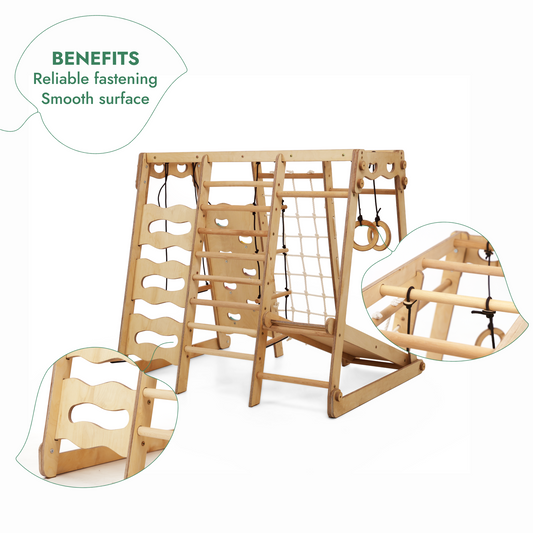 6in1 Toddler Wooden Climbing Frame -  Playground + Swings Set + Slide Board + Rope + Stairs