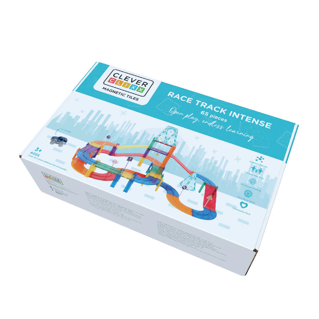 Cleverclixx 65-Piece Race Track Pack – Endless Building Fun for 3 year old