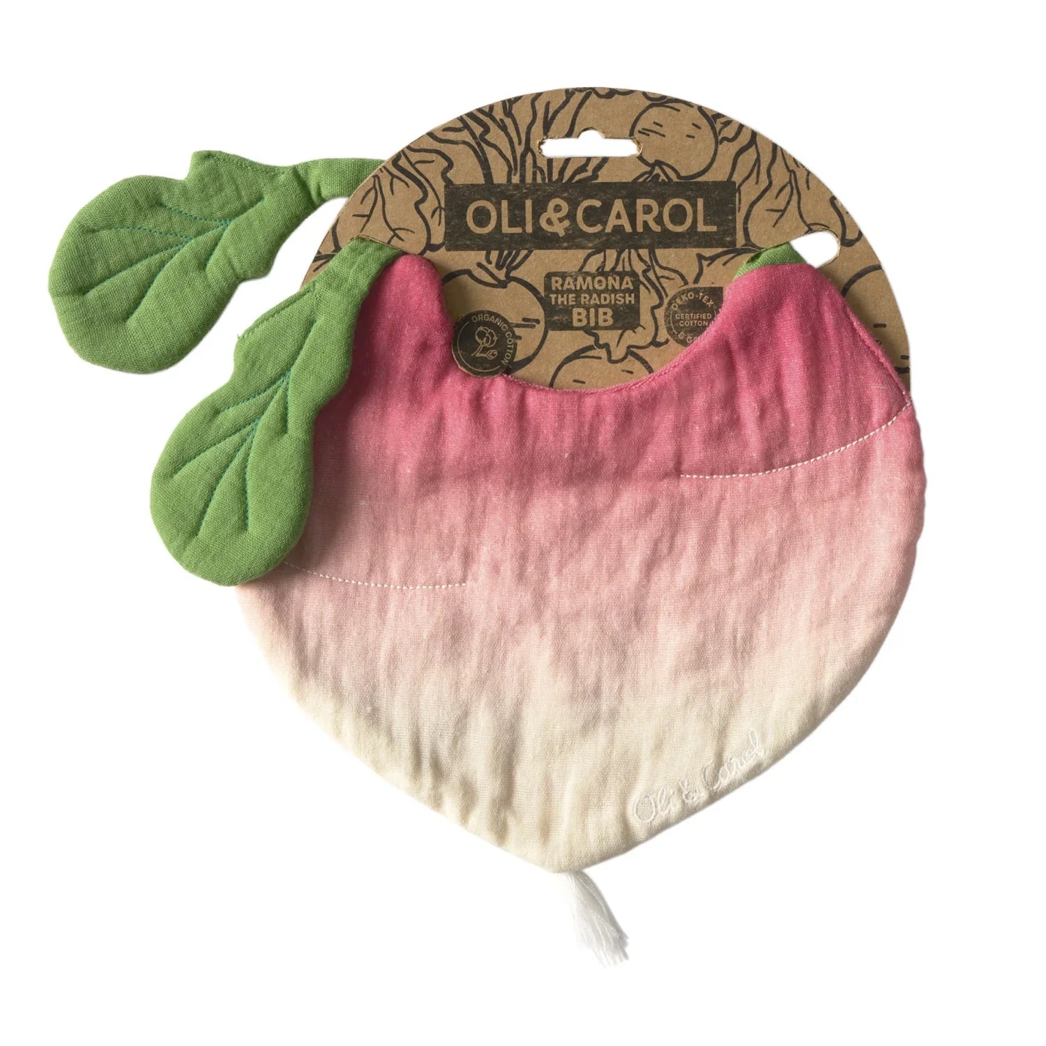 Organic Cotton Baby Feeding Bib | Ramona the Radish | Oli & Carol