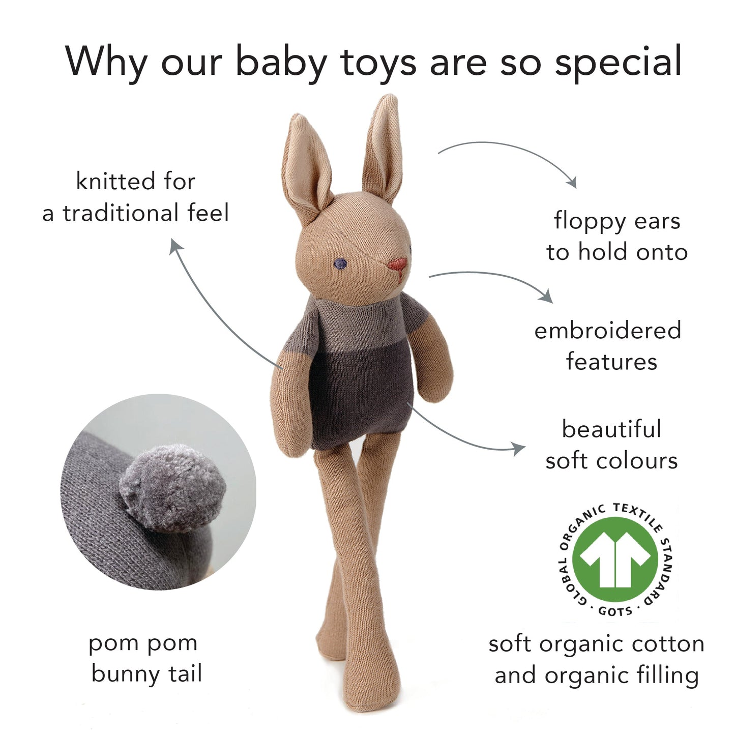 Organic Taupe Bunny Doll | Baby Threads Soft Rabbit
