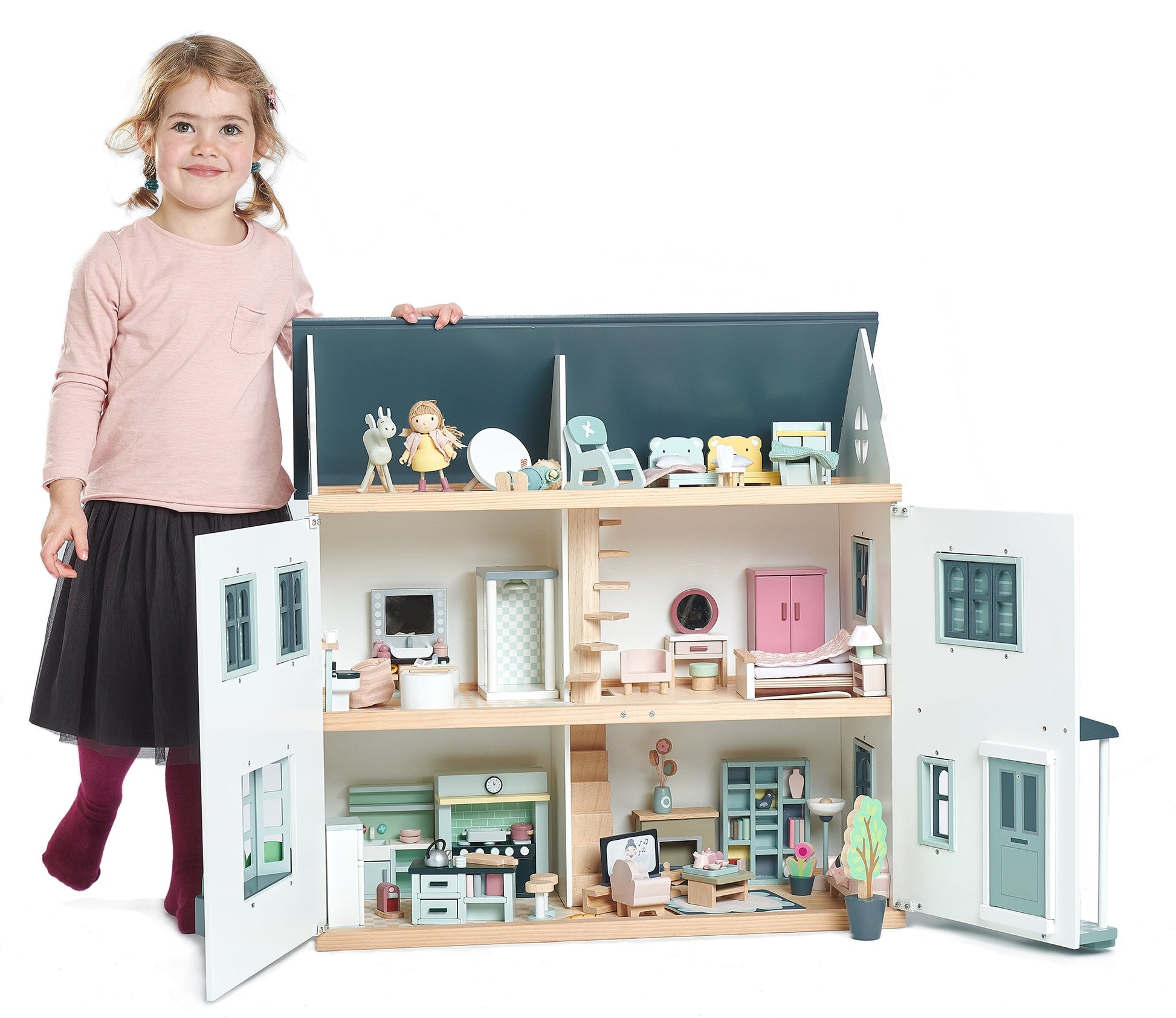 Wooden Dollhouse Furniture Bundle – 5 Room Sets, 40+ Pieces | Tender Leaf Toys