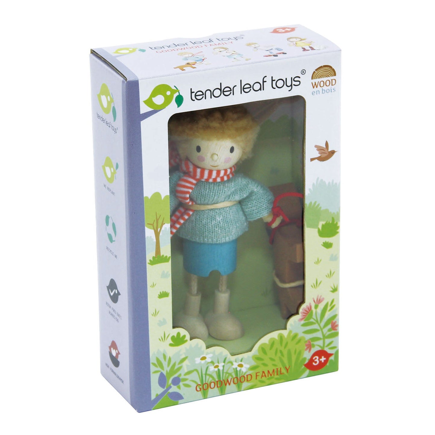 Mr Goodwood Dolls House Daddy Doll & Dog | 1:12 Wooden Figure - Tender Leaf