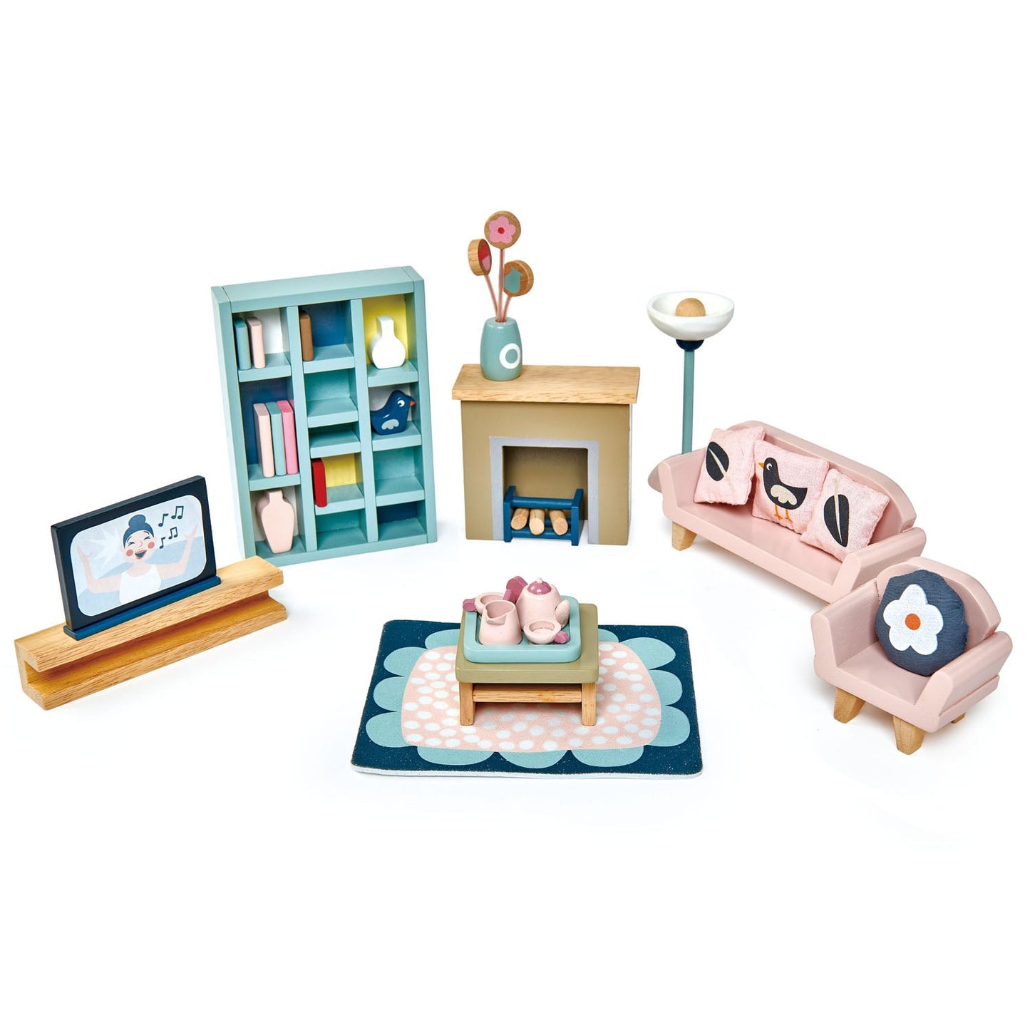 Wooden Dollhouse Furniture Bundle – 5 Room Sets, 40+ Pieces | Tender Leaf Toys