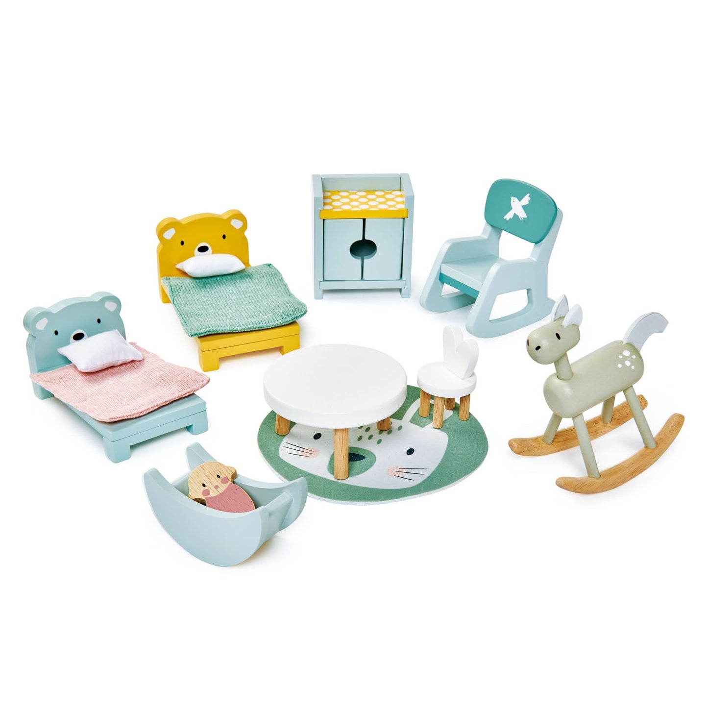 Wooden Dollhouse Furniture Bundle – 5 Room Sets, 40+ Pieces | Tender Leaf Toys