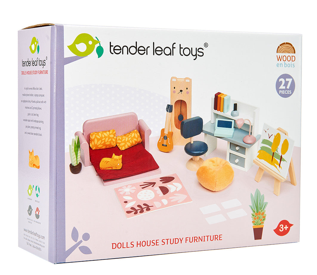 Tender Leaf Dolls House Study Furniture | Wooden Miniature Office Set | 1:12 Scale UK