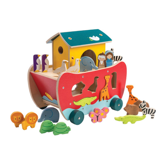 Noah's Ark Shape Sorter on Wheels | Wooden Animal Toy | Tender Leaf Toys