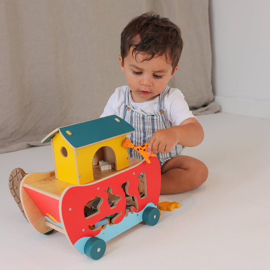 Noah's Ark Shape Sorter on Wheels | Wooden Animal Toy | Tender Leaf Toys