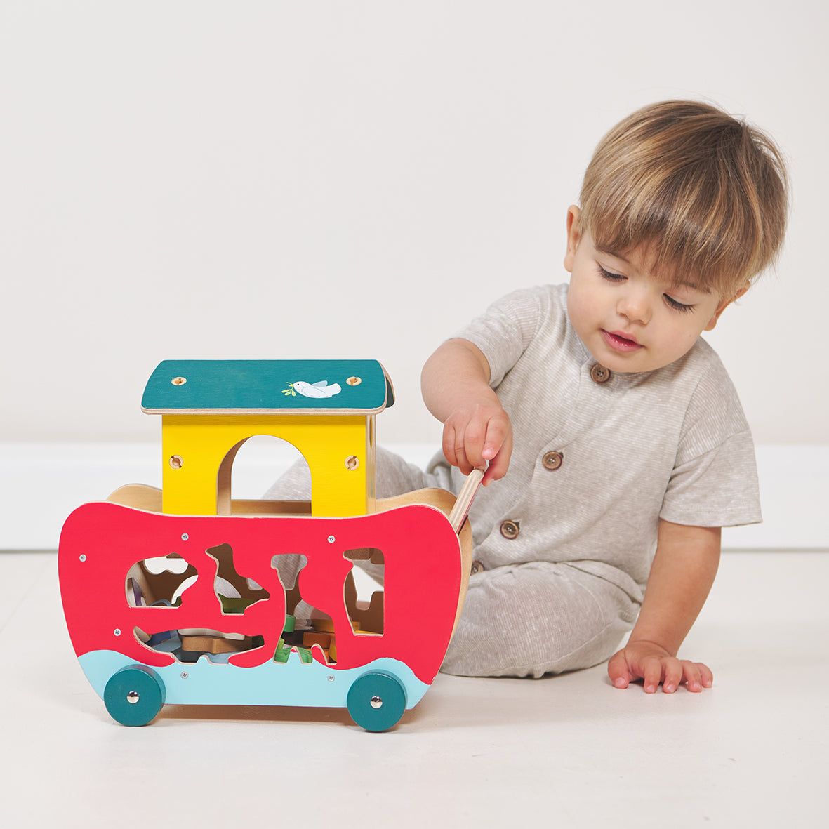 Noah's Ark Shape Sorter on Wheels | Wooden Animal Toy | Tender Leaf Toys